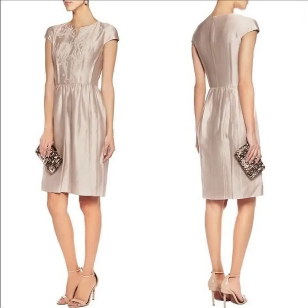 Tory Burch Size 8 Dress‎ Jessie Silk Embellished Beaded Beige Cap Sleeve Women's